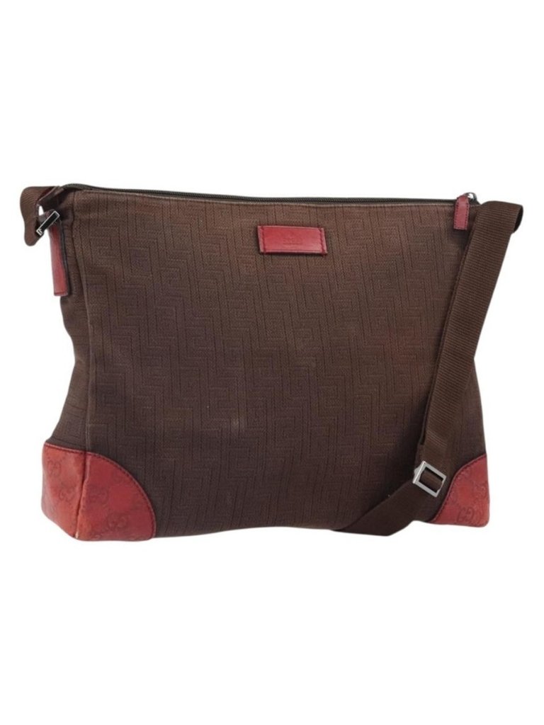 Authentic Gucci Guccissima Shoulder Bag Canvas Brown Silver 257301